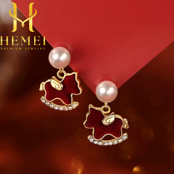 HEMEI E01 ANTING KUDA ANTING MERAH NUANSA IMLEK ANTING FASHION WANITA