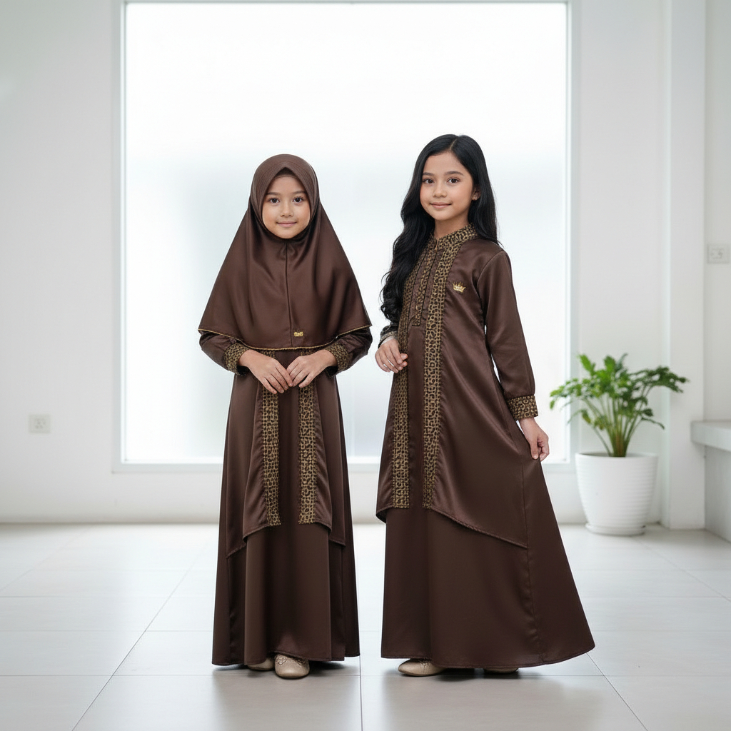 kitakids - Gamis Abaya Anak Perempuan Model Layer Bordir Bahan Satin Usia 1-12 tahun Terbaru Kekinia
