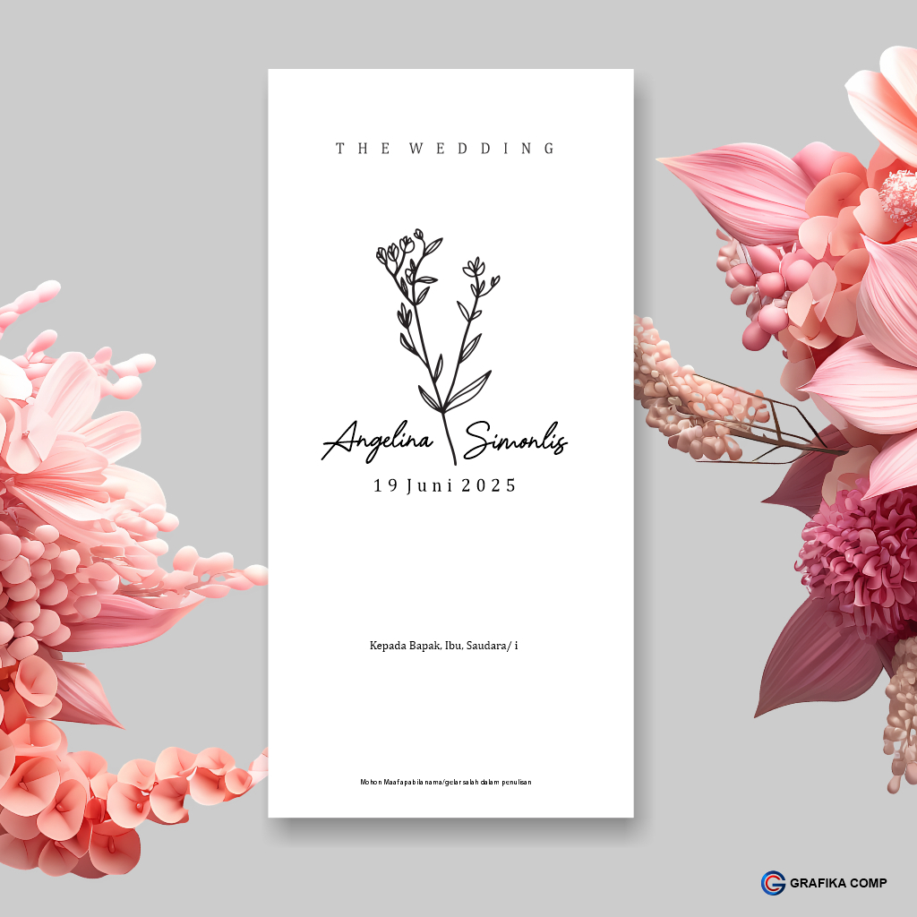 Undangan Pernikahan Satu Lembar Bolak Balik Elegan Simpel BC 200GSM