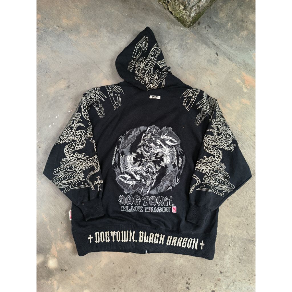 Y2K Vintage Sakte Dogtown Black Dragon AOP Sukajan Hoodie