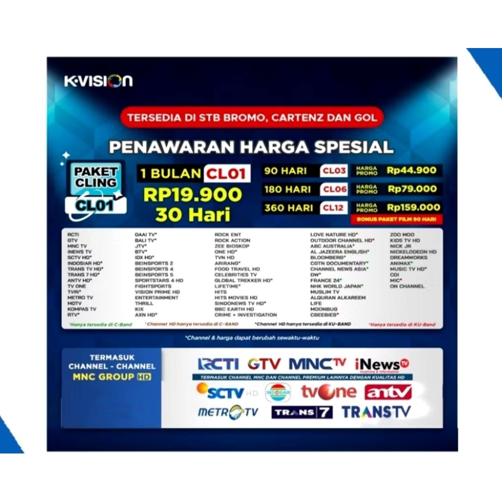 Paket cling K-Vision 3-12bulan paling murah