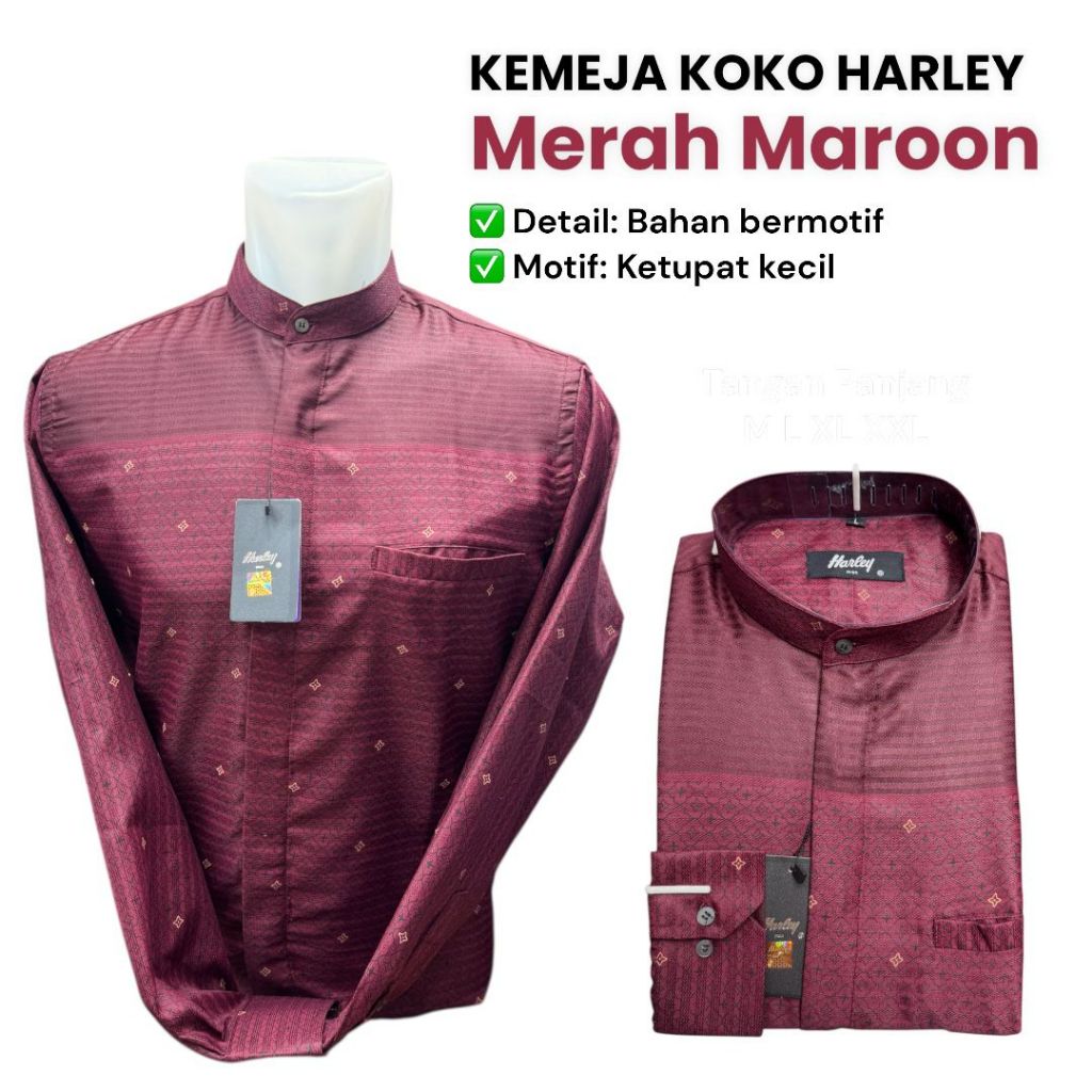 kemeja Koko kemko Harley original terbaru lengan panjang warna merah marun baju muslim terbaru
