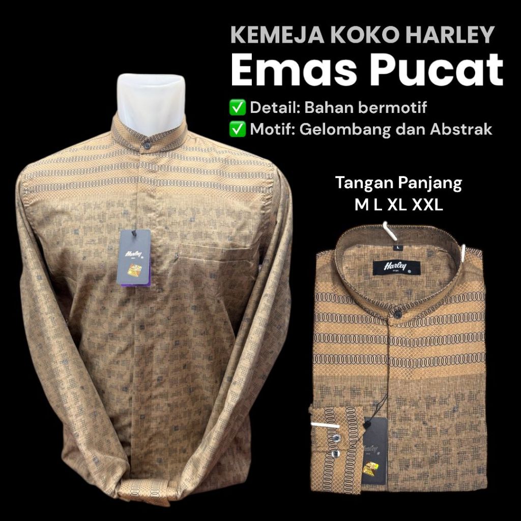 kemeja Koko kemko Harley original terbaru lengan panjang warna emas gold baju muslim terbaru