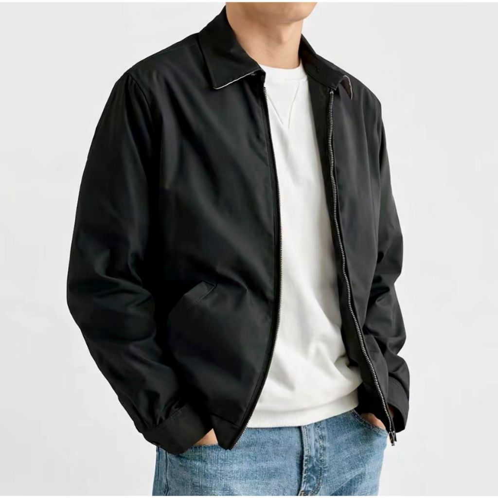 Jaket Work Jacket boxy Jaket Hitam Polos Pria Wanita