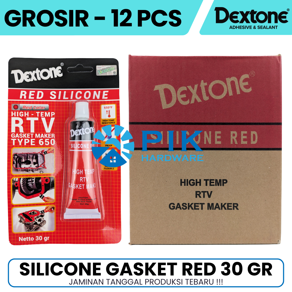 12 PCS - Lem silicone red 30gr Dextone - Lem Gasket merah 30 gram RTV High Temprature weatherproof