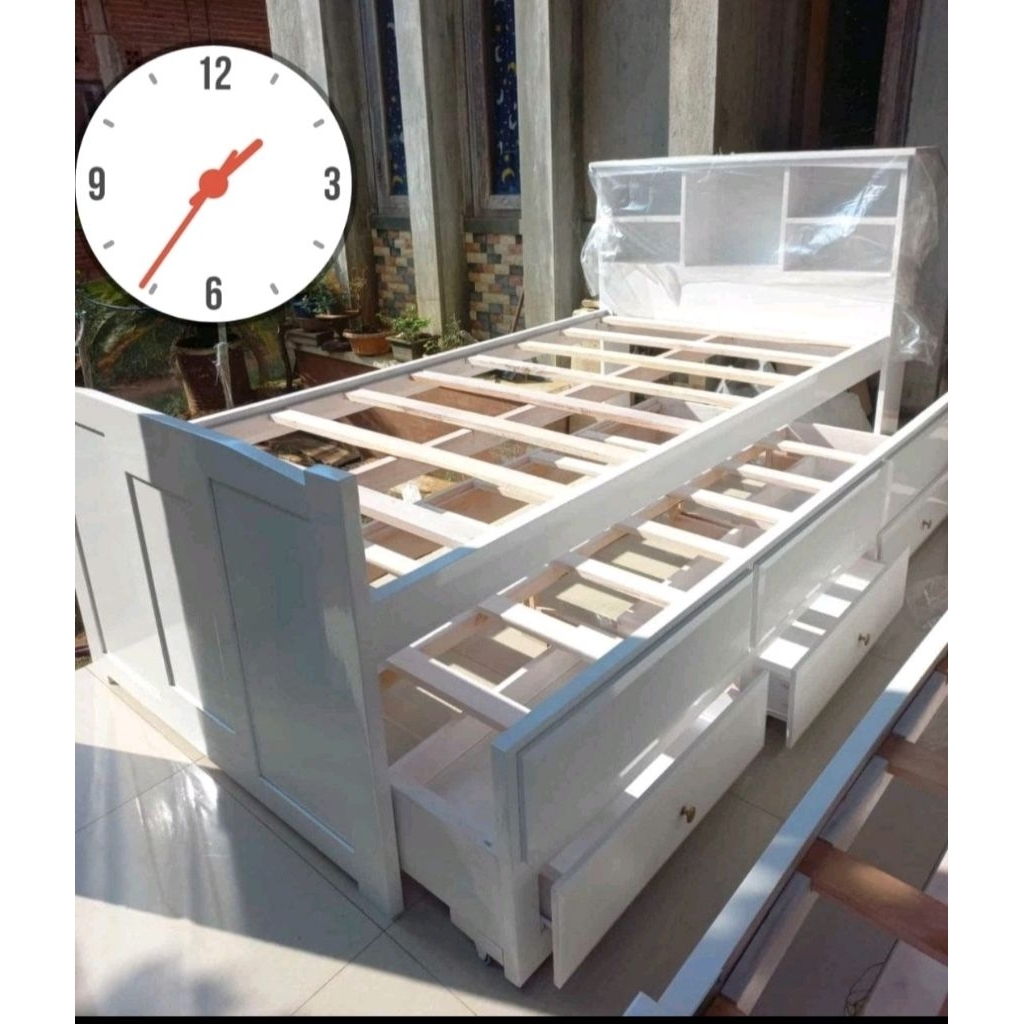 Dipan kayu  custom modren hemat ruang minimalis putih Sorong kaci 120x200