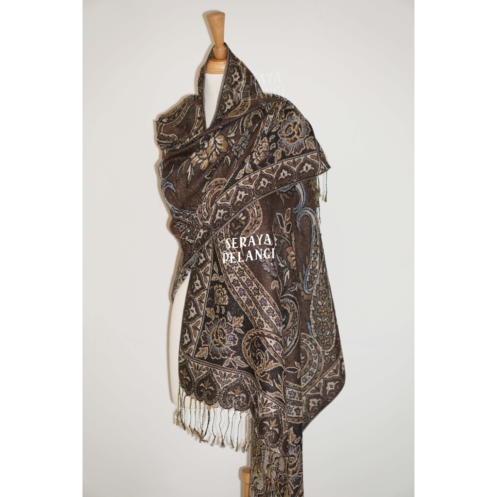 Pashmina Motif Keong 53 Selendang Scarf Syal Shawl Pasmina Halus Souvenir Hadiah Ulang Tahun Birthda
