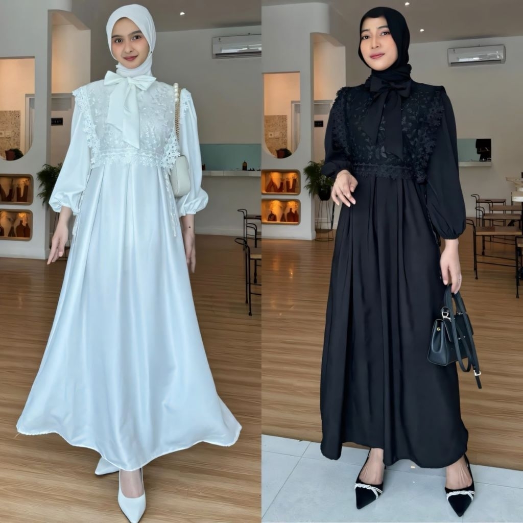 NEW PRODUK GAMIS DRESS SHAKILA LOLY VIRAL BAHAN SATIN PREMIUM BRUKAT OUTER LEPAS PASANG MURAH KEREN 
