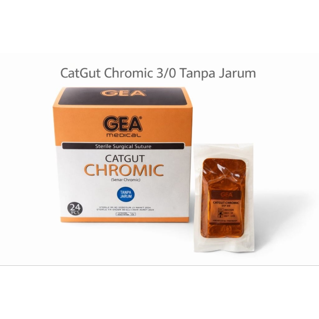 Ecer Gea Cat Gut Chromic - BENANG Jahit Kulit Catgut 3/0 chromicTanpa Jarum