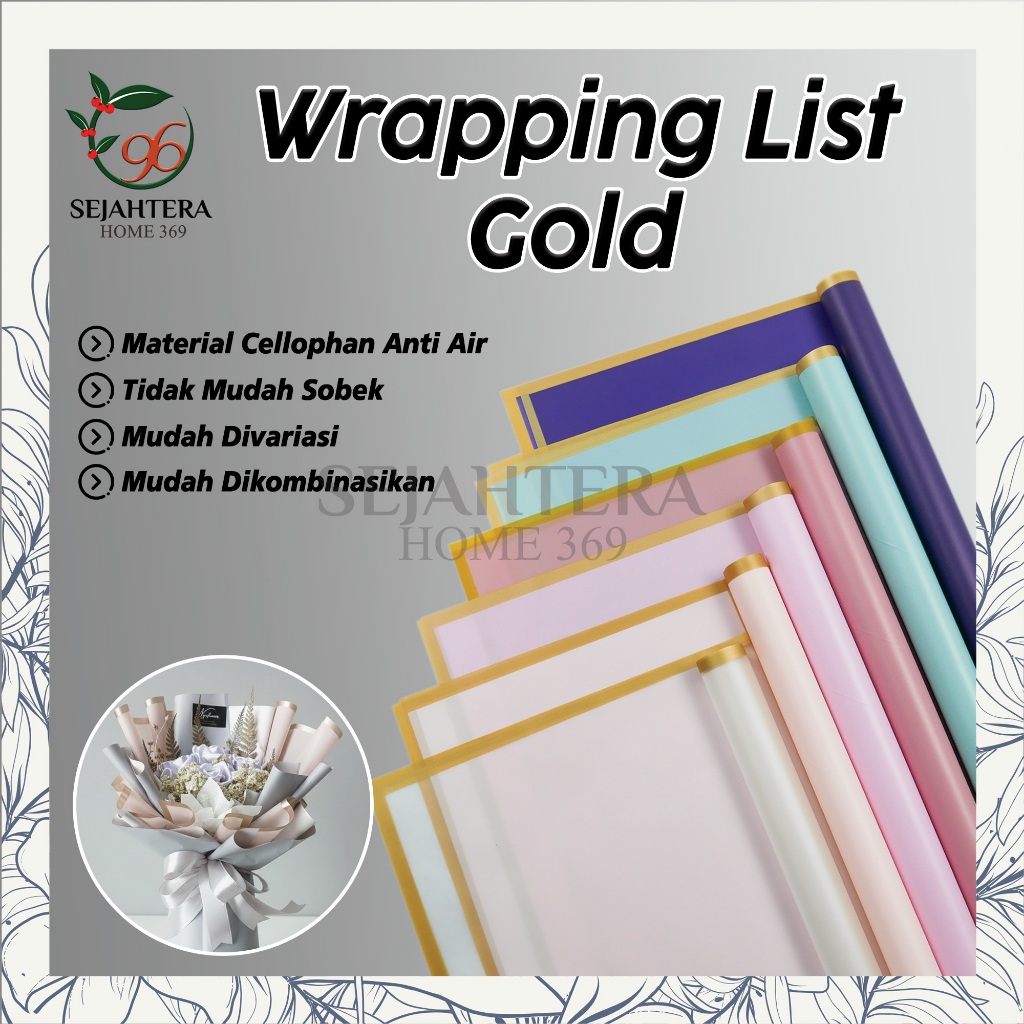 Wrapping Paper List Gold Kertas Buket Bunga | Kertas Buket Uang Money Bouquet Wrapping 56 X 53.5 CM 