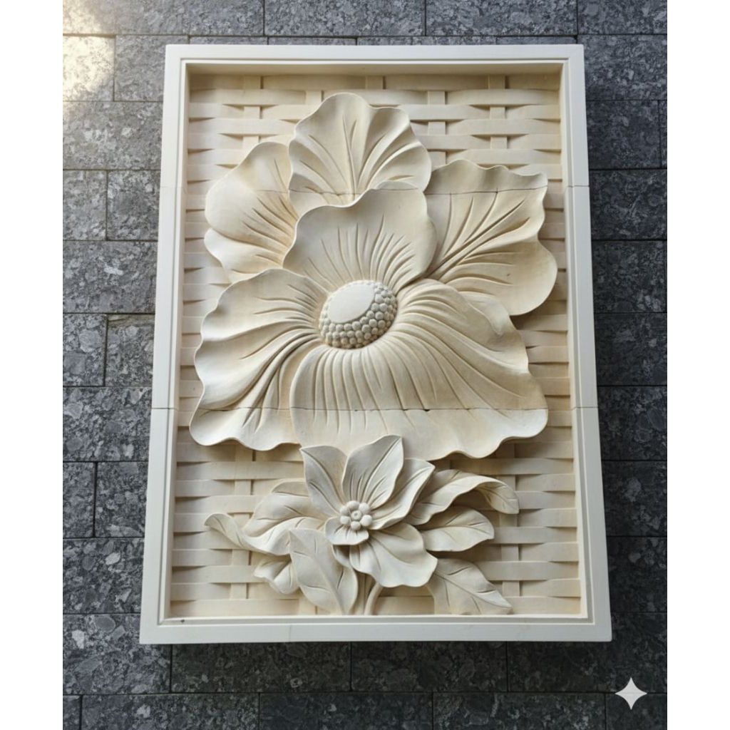 relief ukir batu alam hiasan dinding motif bunga