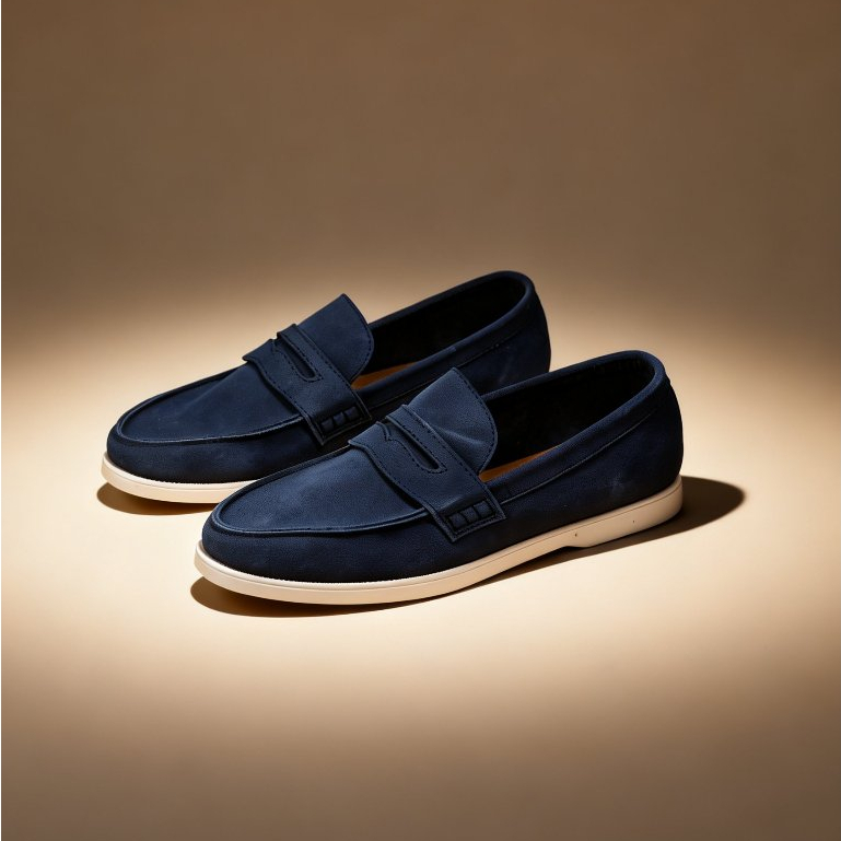 Sepatu Mokasin ENZO NAVY Loafers Pria Seri BT Gaya Old Money Terinspirasi Shoes Flat dengan Desain T