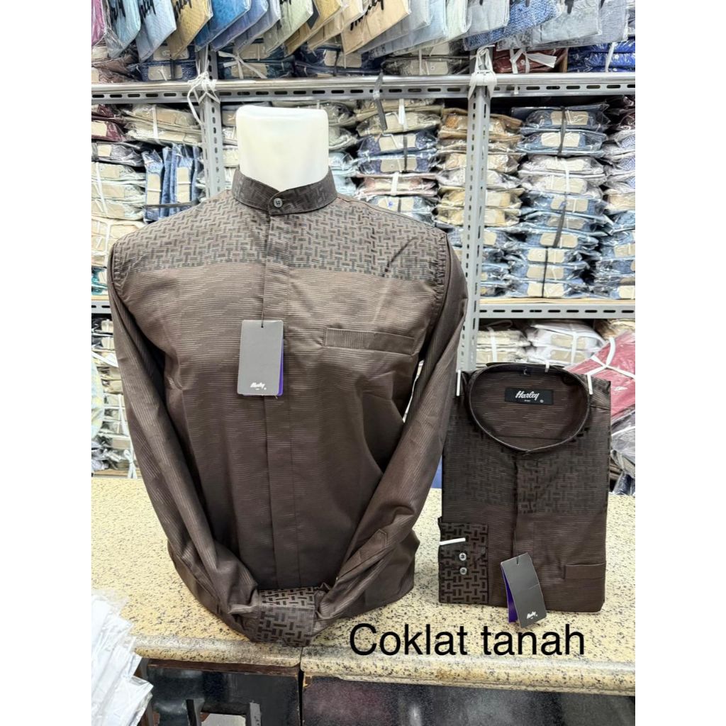 Baju Kemeja Koko Harley Lengan Panjang Ukuran JUMBO BIG SIZE XXL Warna coklat cokelat tanah Bahan Ka