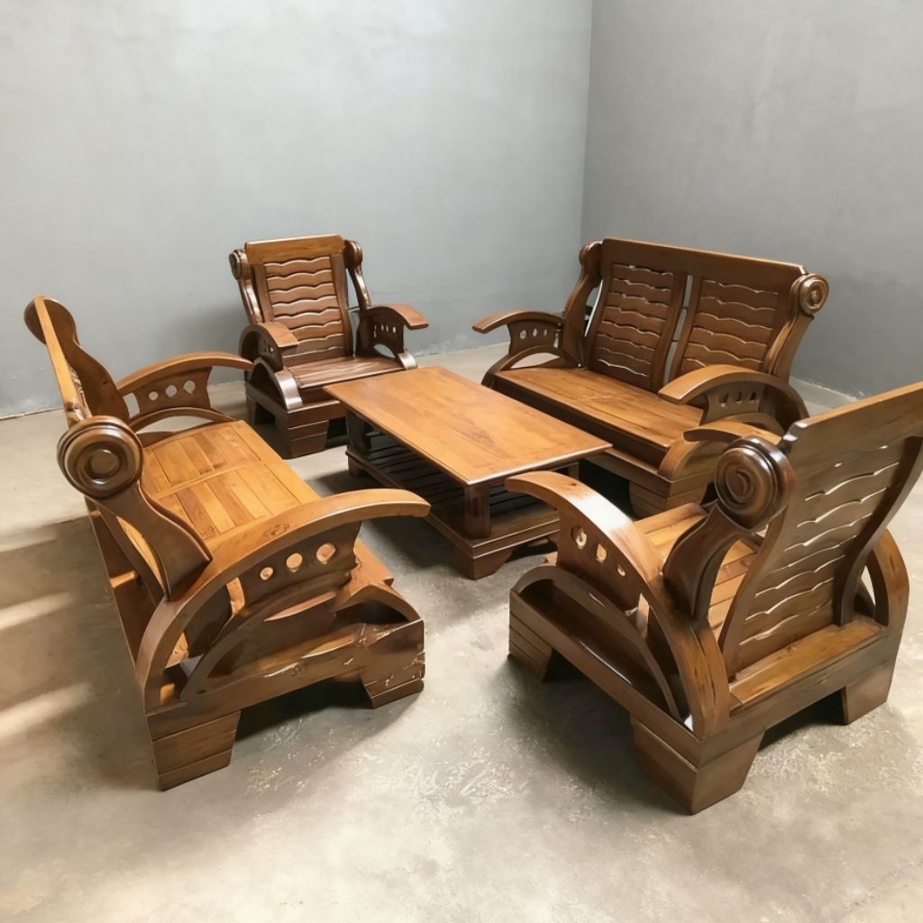 Kursi Tamu Kayu Minimalis Modern Set Kursi Tamu Jati Gajah 3211