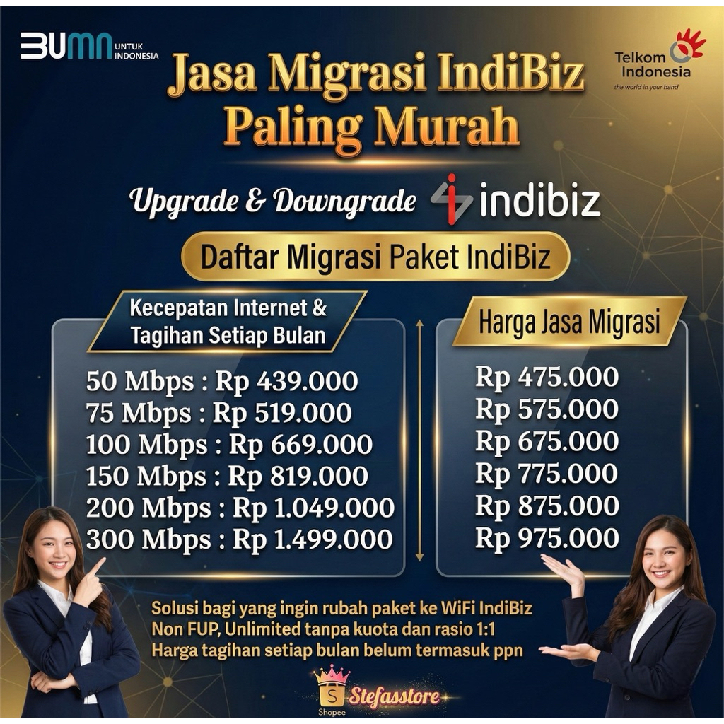 Migrasi Indibiz Paket 1P Internet Only 50 - 300 Mbps Unlimited Tanpa Kuota Fup / Downgrade Upgrade /