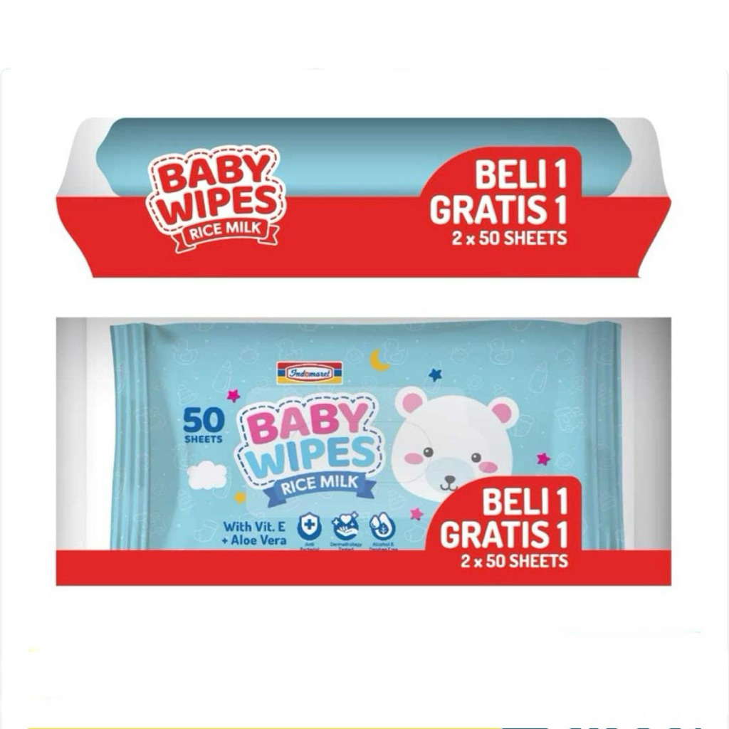 Tissue Basah Bayi Indomaret Baby Wipes Rice Milk 2x50's