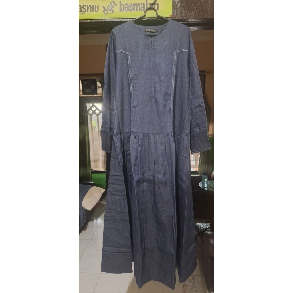 dress denim evolvere, pl like new,free jubah pria saudi ori