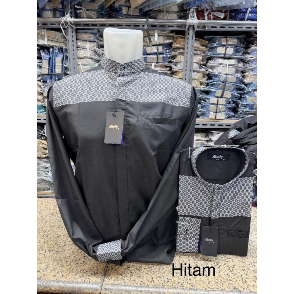 kemeja Koko kemko Harley original terbaru lengan panjang warna hitam motif baju muslim terbaru