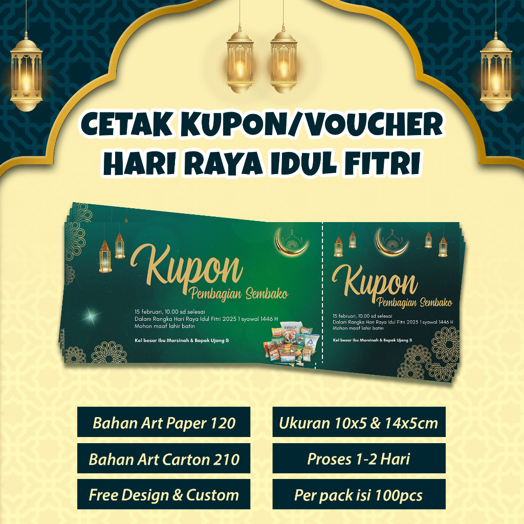 Kupon Idul Fitri I Kupon THR Lebaran / Pengambilan Zakat I Kupon Custom Idul Fitri Isi 100pcs (Free 