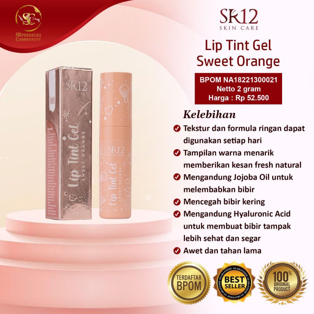 LIP TINT GEL SWEET ORANGE SR12 ORIGINAL / LIP GLOW / LIPSTIK ORANGE / PEWARNA BIBIR ORANGE / PEWARNA