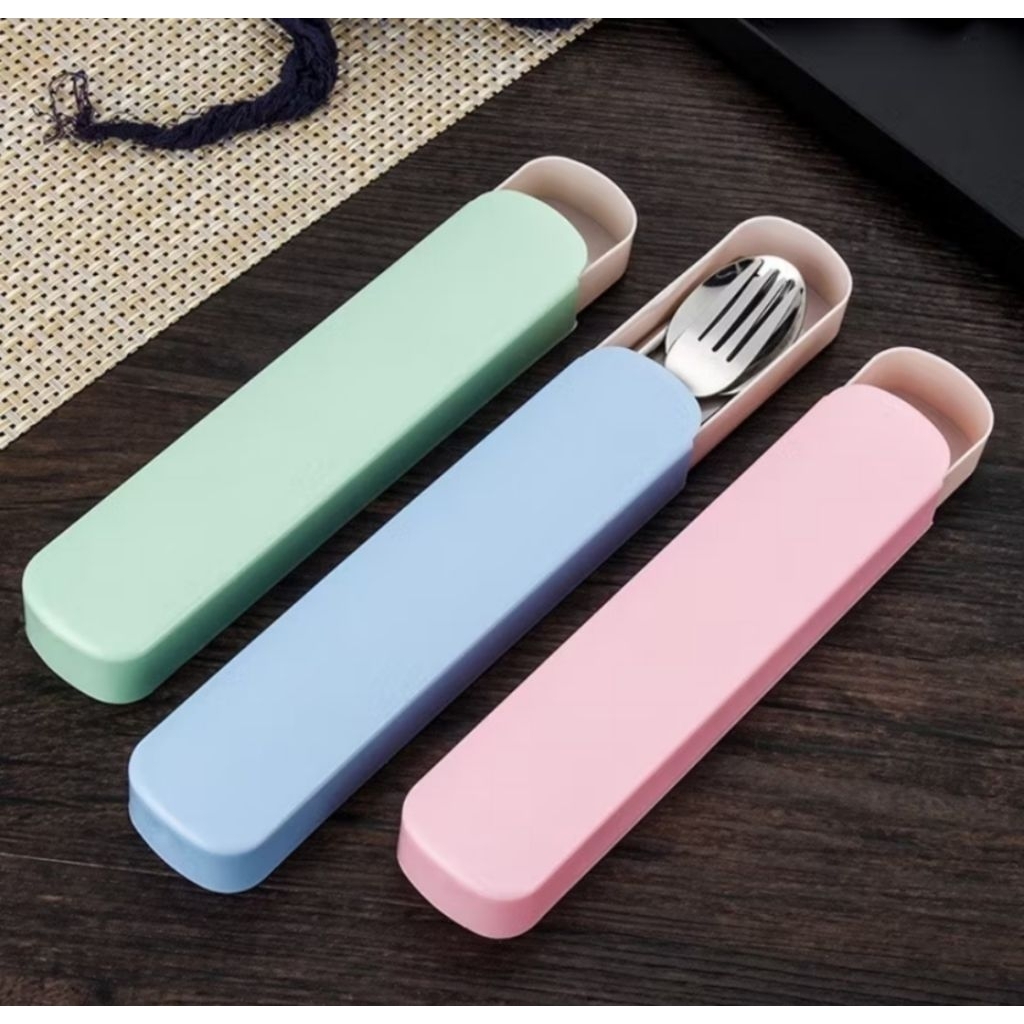 GMS - Stainless Steel Set Alat Makan Sendok Garpu Sumpit Kotak Set Bekal Min 1 Murah Makassar