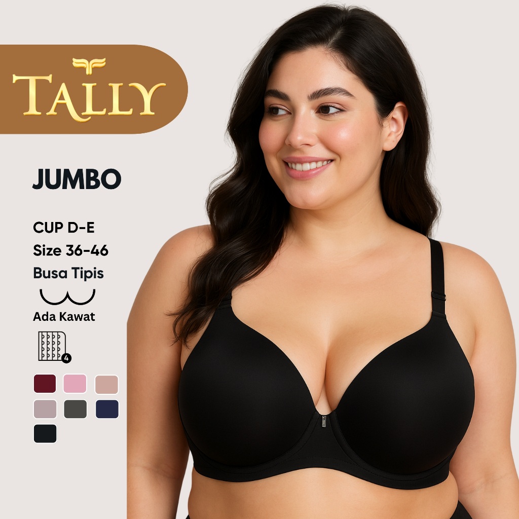 Bra Tally 3288 | Busa Tipis Full Cup D-E | Ada Kawat | Kait 4 | Tali Bisa Dilepas | Size 38 40 42 44