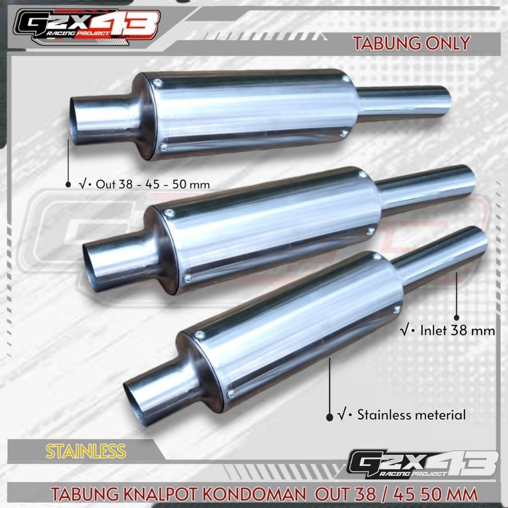 Bahan kondoman knalpot inlet 38 stainless out 38 / 45 / 50 mm