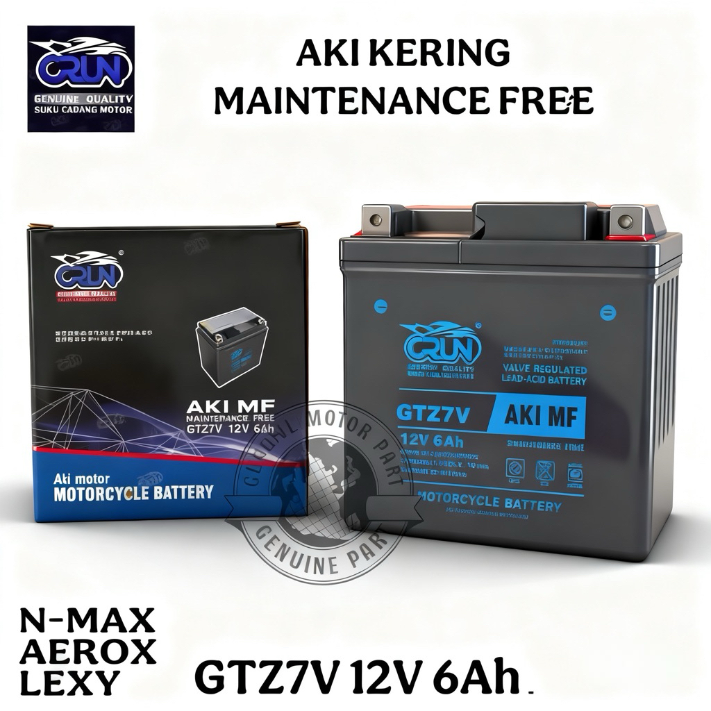 Crun Baterai Aki Motor GTZ7V 12V 6Ah Ampere Yamaha Nmax Aerox Lexy YTZ7V GTZ6V