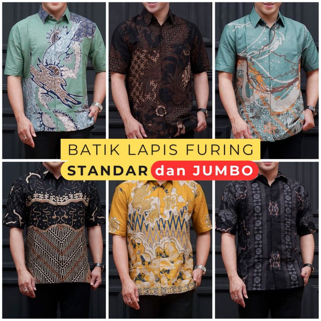 Batik Pria Lengan Pendek Lapis Furing Standar Jumbo Katun Premium Motif Warna Batik Ambari KHF1