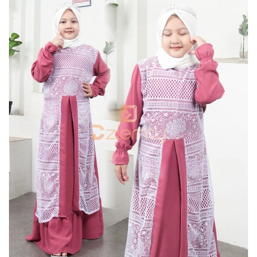 DZIEMTY - Kayla gamis barukat malika anak perempuan BAHAN KATUN TWIL usia 5-14 thn kombinasi Brukat 