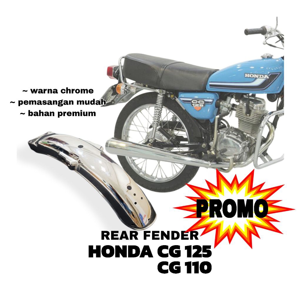 SPAKBOR BELAKANG/Rear Fender CG125 CG110 JX125 JX110 warna chrome premium