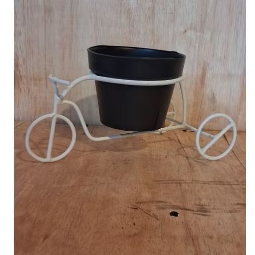 rak bunga model sepeda plus pot bunga