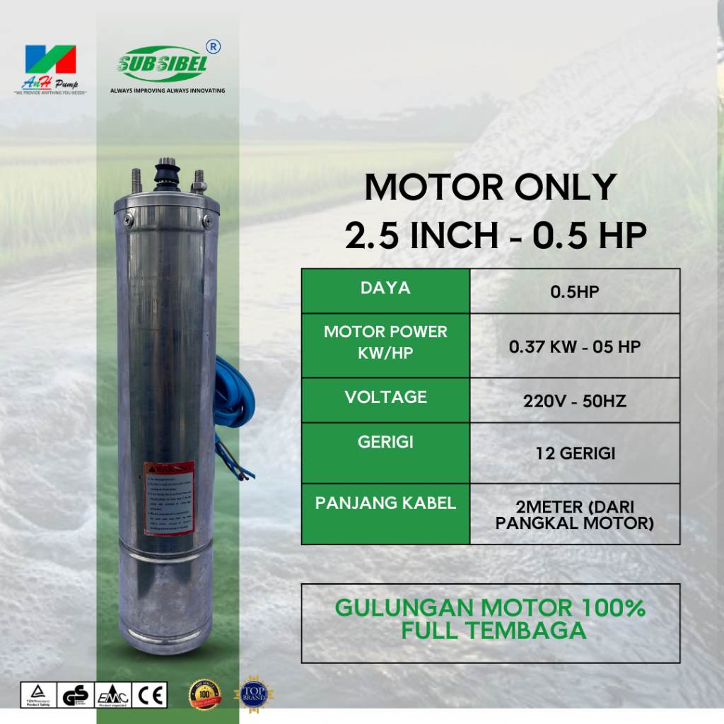 ONLY MOTOR POMPA SATELIT 2..5 INCH 0.5 HP POMPA AIR SUBSIBEL - ANH PUMP