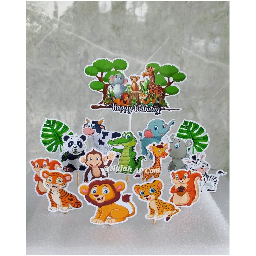 Topper Animals / Topper cake karakter Animasi Hewan  / Topper Happy Birthday / Topper kue Ulang Tahu