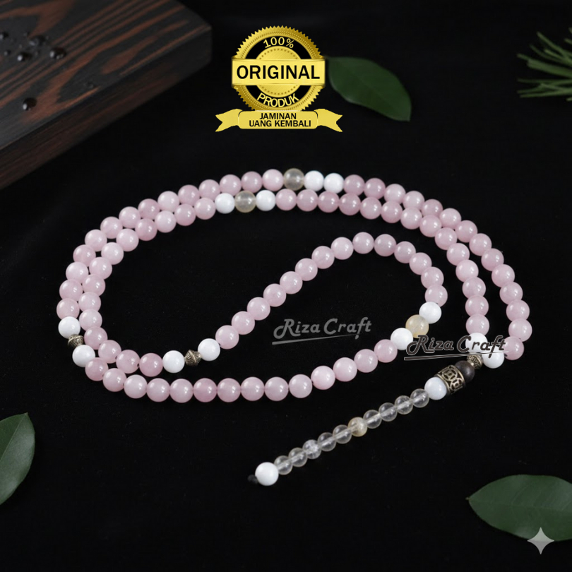 Tasbih 99 Butir Estetik Batu Akik Kristal Alam Pink Merah Muda Giok Putih Citrine Kristal Alam Akik 