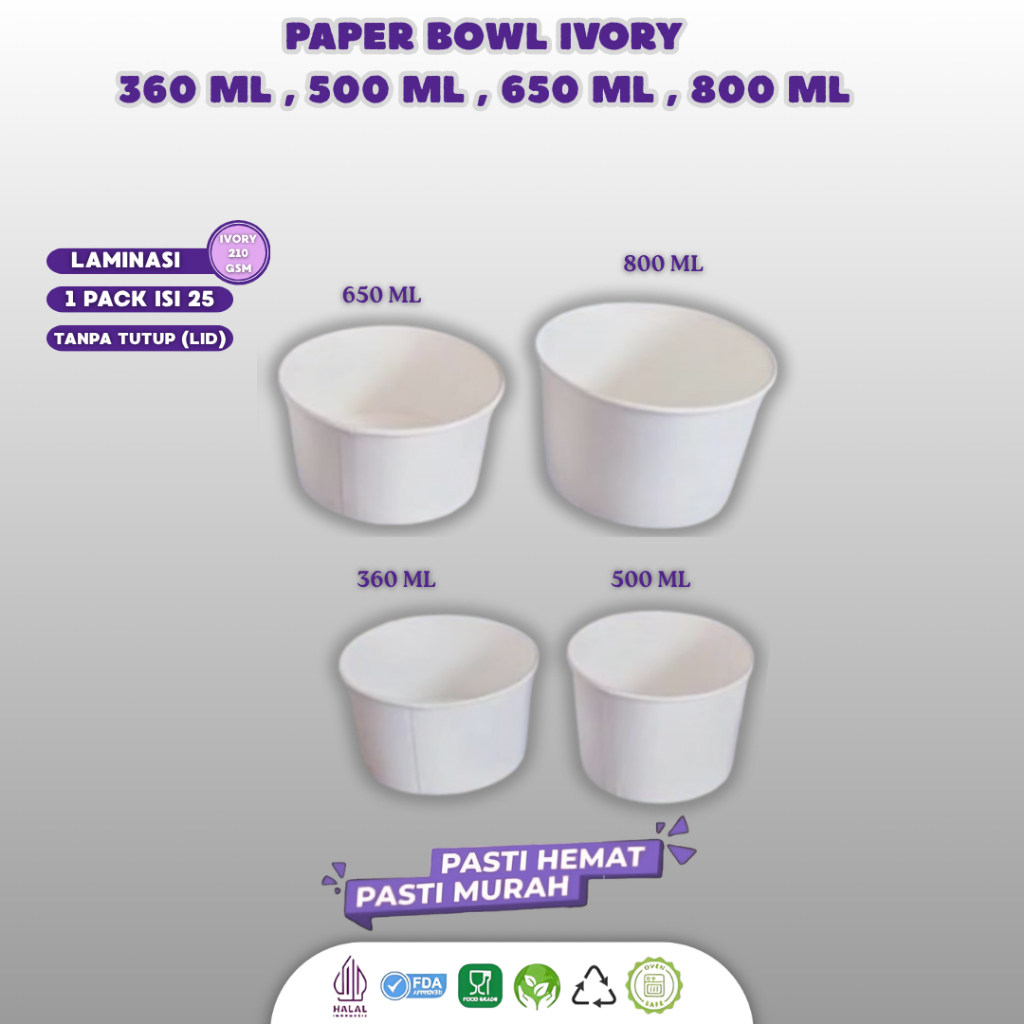 (25 Pcs) Paper Bowl 650ml Food Grade / Rice Bowl Kraft Laminasi / Paper Bowl Food Grade / Mangkuk Ke