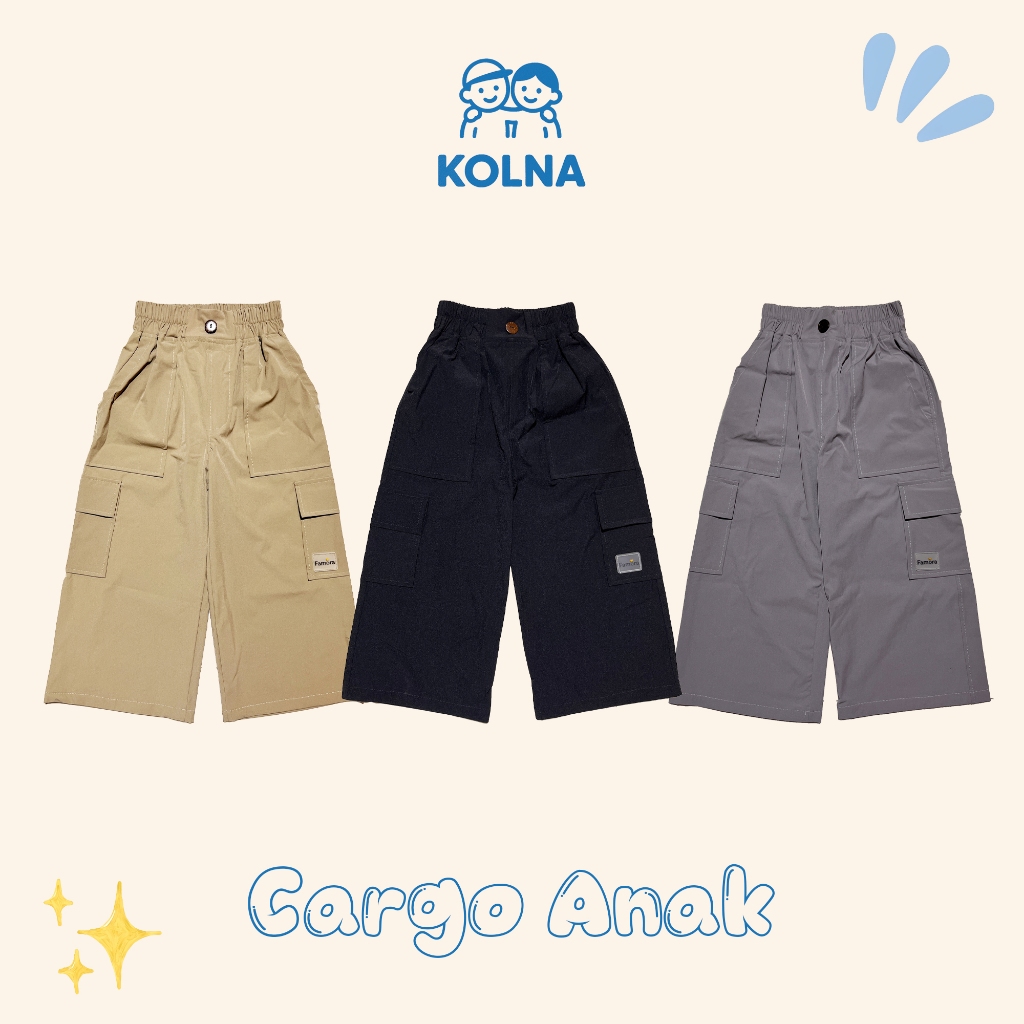 KOLNA Cargo Pants Anak - Celana Cargo Panjang Casual Anak Tanggung Laki-laki & Anak Perempuan