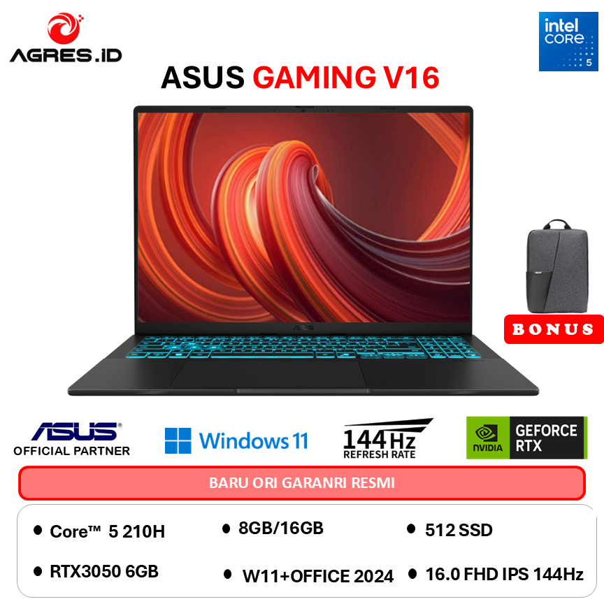 ASUS GAMING V16 V3607VJ CORE 5 210H RTX3050 6GB - RAM 16GB 512GB W11+OHS 16.0 144Hz