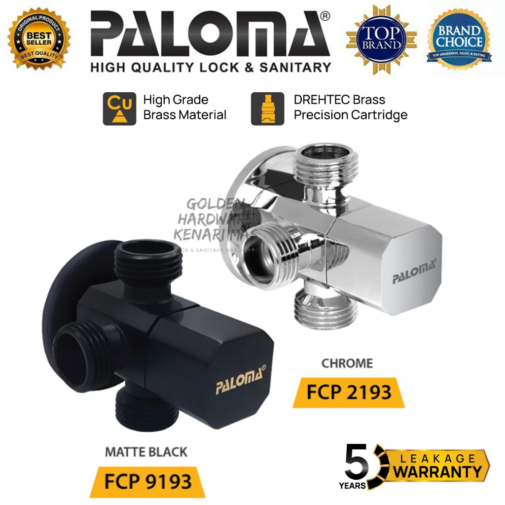 PALOMA FCP 2193 9193 Stop Kran Cabang 3 Outlet Keran Air Tembok Closet Toilet Kuningan Brass Chrome 