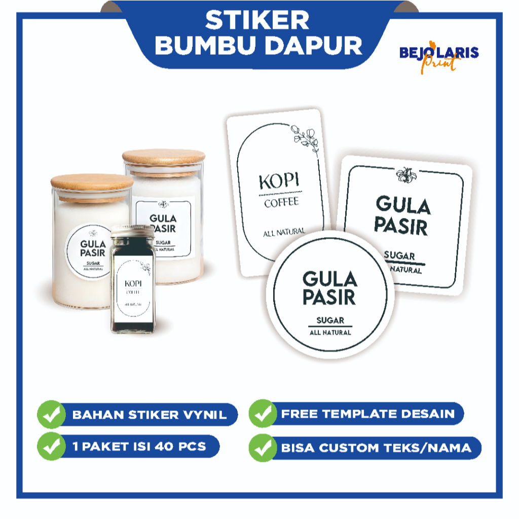 Stiker Label Bumbu Dapur Minimalis Aesthetic Waterproof Stiker Toples Bumbu