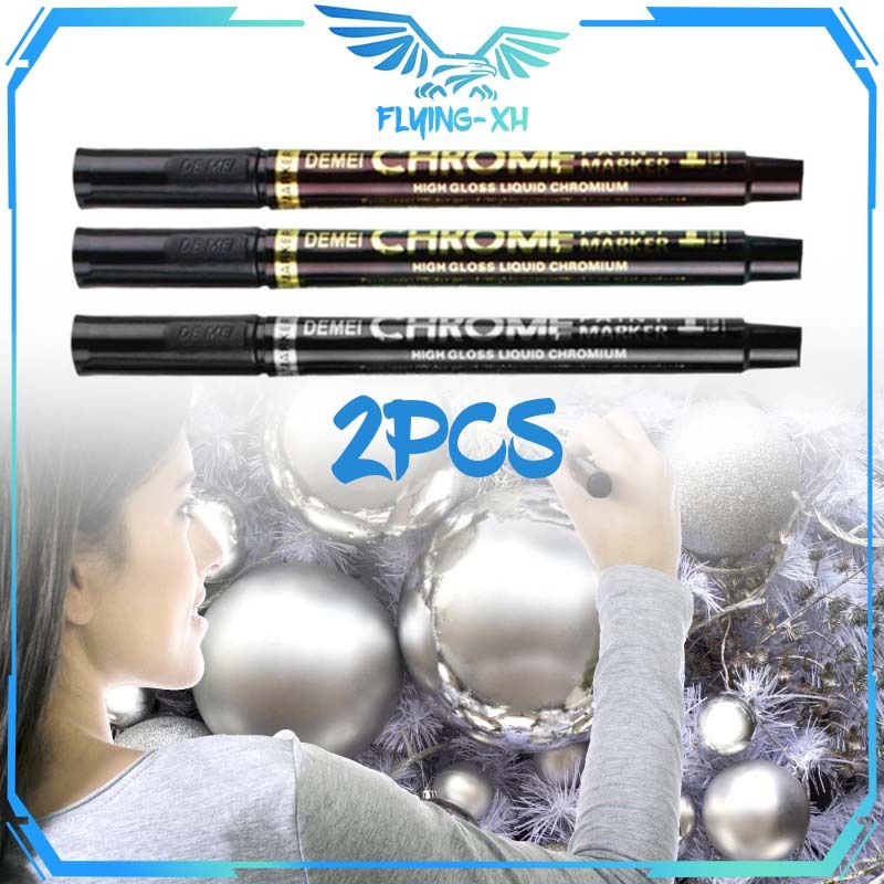 Marker Gold Permanent 2 Pcs Anti Air Pen Metalik Mengkilap Brush Pen Metallic