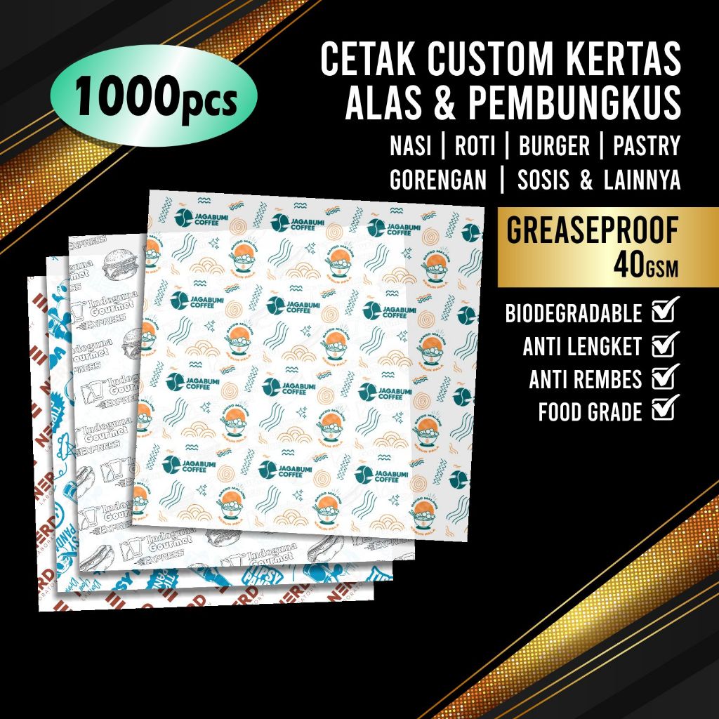 (1000pcs) CUSTOM ALAS KERTAS PEMBUNGKUS NASI MAKANAN ROTI BURGER PASTRY KEBAB SOSIS FOOD PAPER WRAP