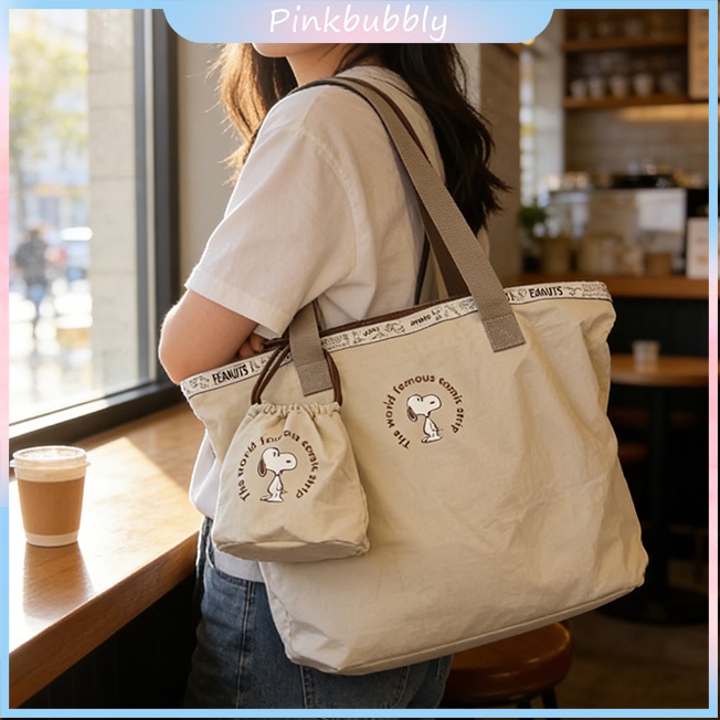 Jepang Cute Snoopy Kapasitas Besar Kantor Tas Bagasi Tas Trolley Kasing Kantong Kanvas Lipat Nyaman