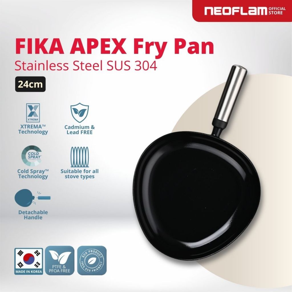 NEOFLAM FIKA APEX Frypan 24cm Black – Wajan Teflon anti lengket & Anti Gores, Ceramic Coating - Stai