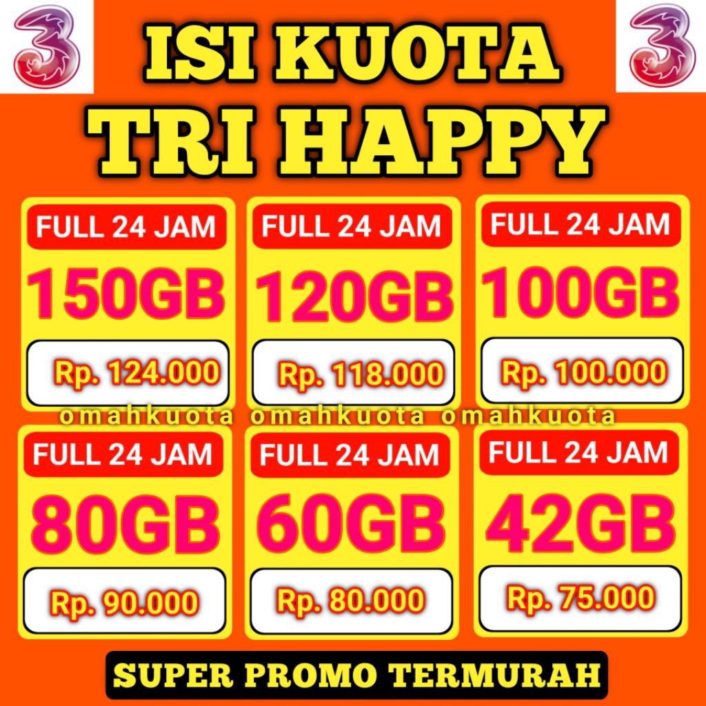PROMO TERMURAH PAKET DATA TRI 100GB FULL UTAMA - TRI AON || TRI HAPPY || PAKET DATA TRI