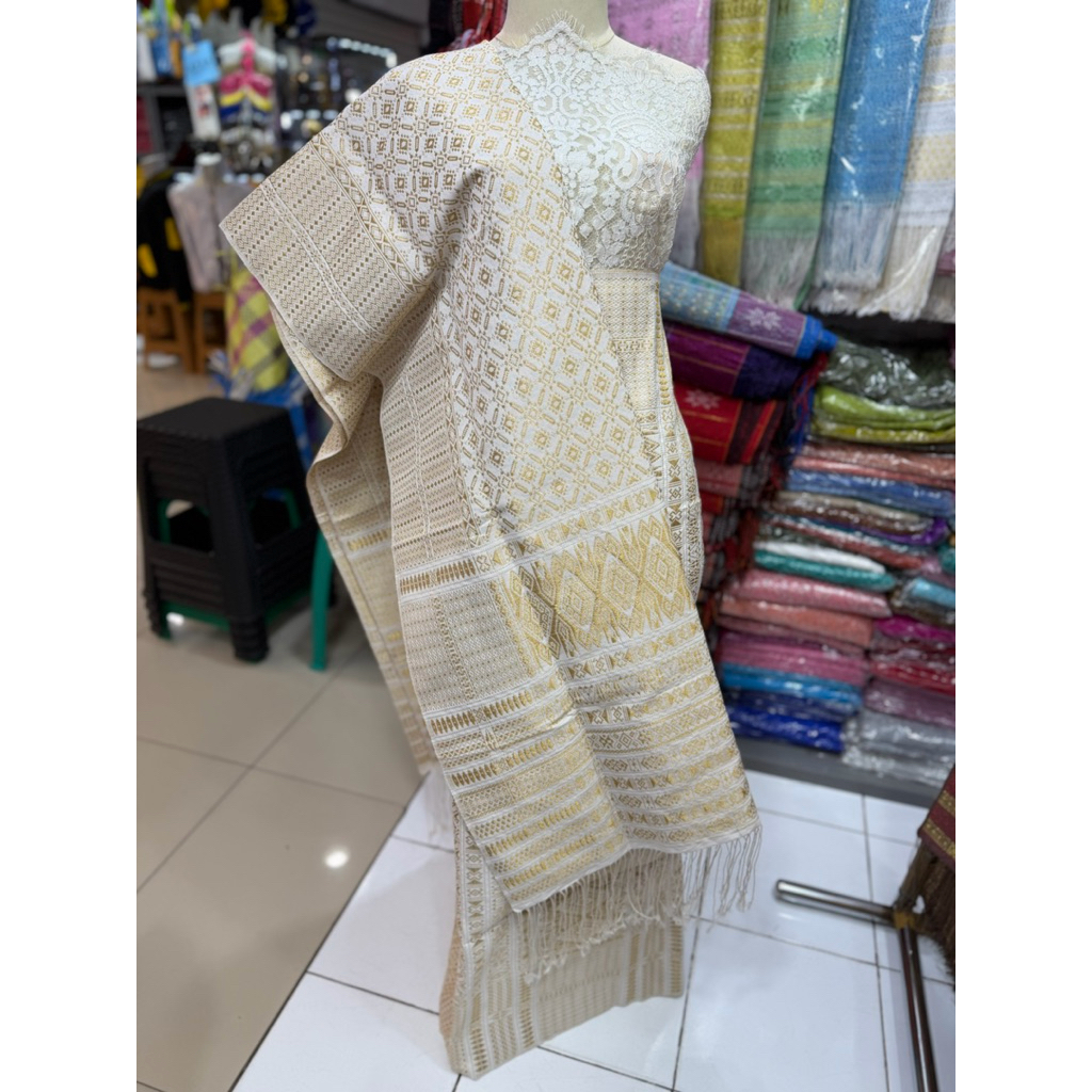 Songket tumtuman putih semi bemberg Tumtuman tanpa sambung pengantin TTS