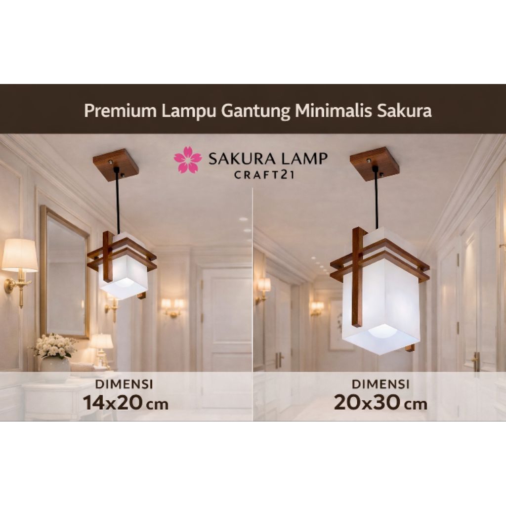 Lampu Gantung Kayu Minimalis Jepang uk 20x30 E27 – Sakura Lamp Craft21 | Untuk Cafe & Dapur