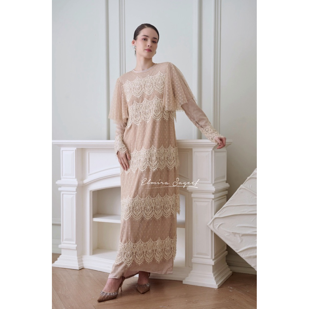 ZELINA DRESS IN SAND | DRESS TULLE CHANTILY | ELMIRA SAGEEF