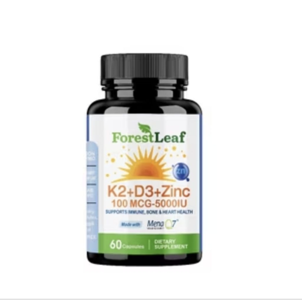 Vitamin K2 D3 Zinc 5000 IU ForestLeaf – Suplemen Tulang, Jantung & Imun – Bantu Penyerapan Kalsium –