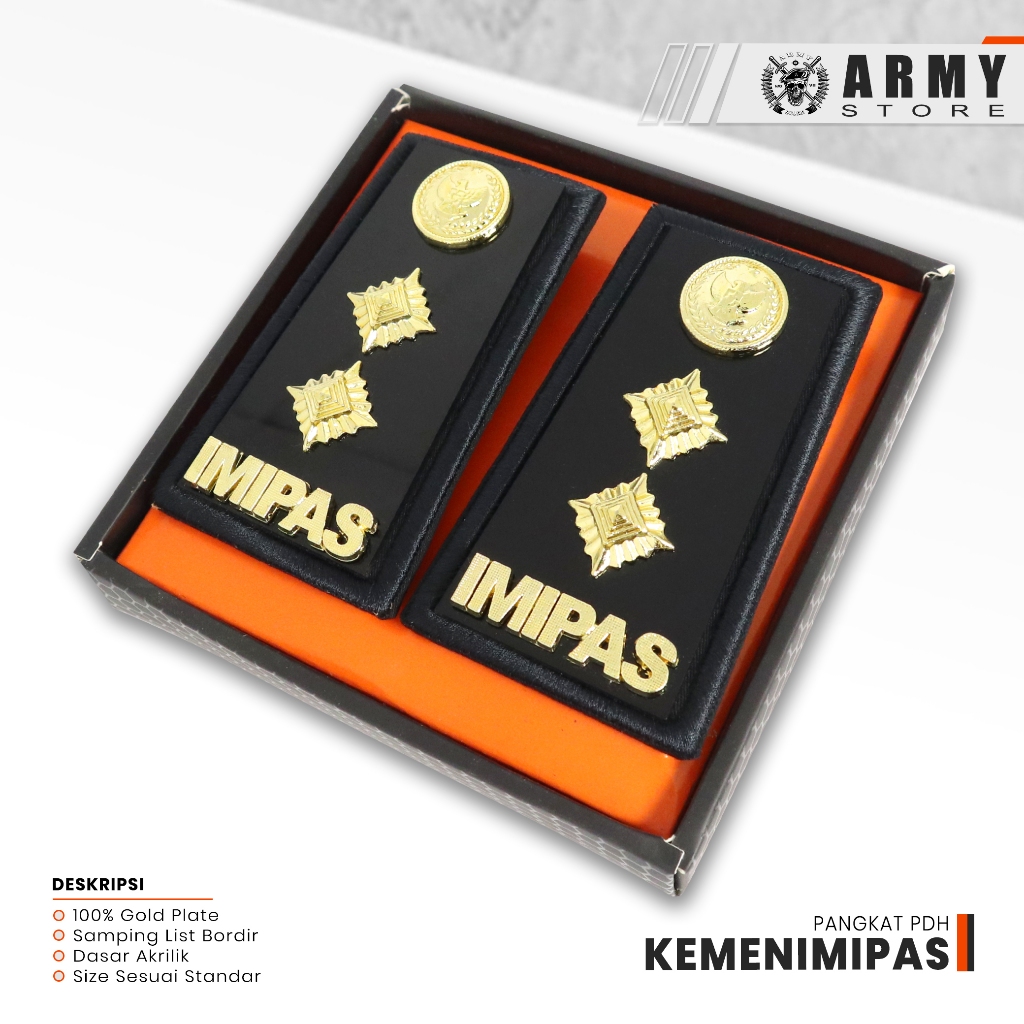 Pangkat PDH KEMENIMIPAS GOL 4A / Pangkat IMIPAS Logam Akrilik List Bordir Premium
